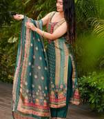 women's chanderi printed kurta pant with dupatta set