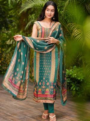 women's chanderi printed kurta pant with dupatta set 2