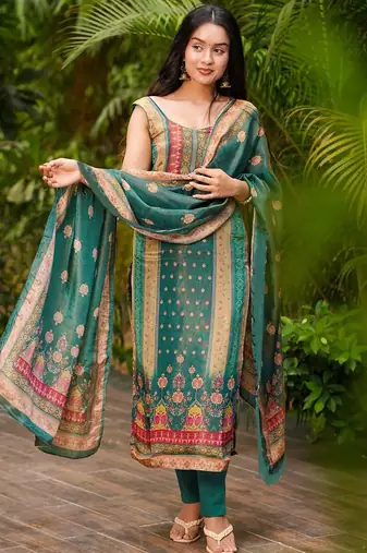 women's chanderi printed kurta pant with dupatta set