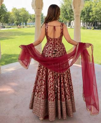 women's chanderi woven motiff anarkali kurta pant with dupatta set 3