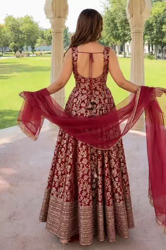 women's chanderi woven motiff anarkali kurta pant with dupatta set