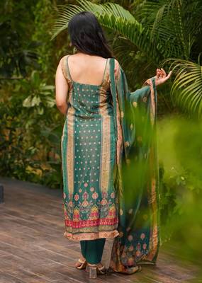 women's chanderi printed kurta pant with dupatta set 4