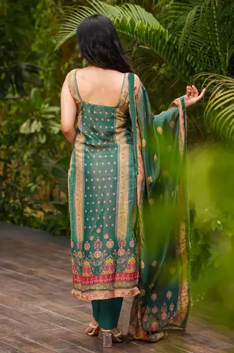 women's chanderi printed kurta pant with dupatta set