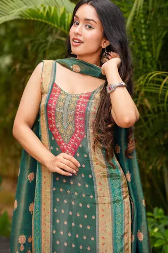 women's chanderi printed kurta pant with dupatta set