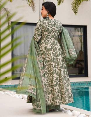 women's cotton blend printed anarkali kurta palazzo with dupatta set 2