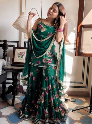women's georgette printed kurta sharara with dupatta set 5