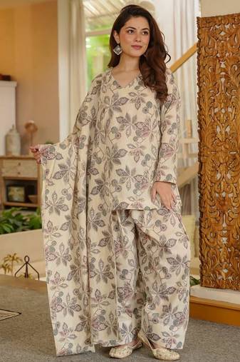 women's cotton blend printed farshi salwar suit with dupatta set