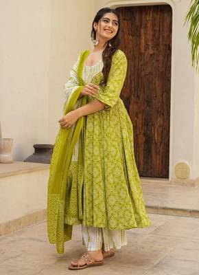 women's cotton blend printed anarkali kurta palazzo with dupatta set 2
