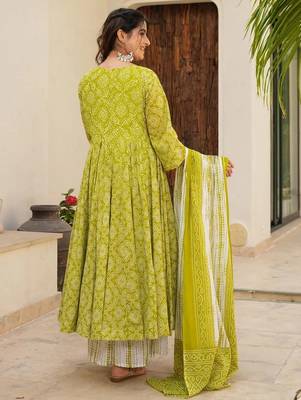women's cotton blend printed anarkali kurta palazzo with dupatta set 3