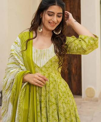 women's cotton blend printed anarkali kurta palazzo with dupatta set 4