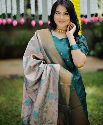 women's art silk woven butta motiff kurta pant with dupatta set 2