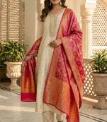 women's art silk embroidered kurta pant with banarasi dupatta set