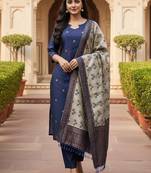 women's art silk woven butta motiff kurta pant with dupatta set