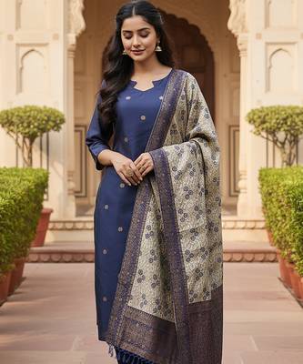 women's art silk woven butta motiff kurta pant with dupatta set 2