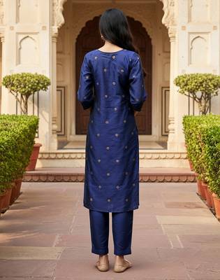 women's art silk woven butta motiff kurta pant with dupatta set 3