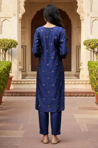 women's art silk woven butta motiff kurta pant with dupatta set