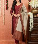 women's art silk woven butta motiff kurta pant with dupatta set