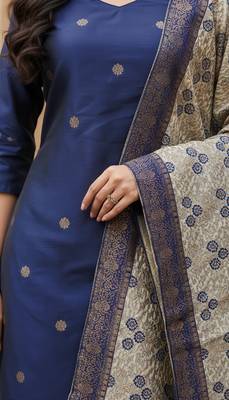women's art silk woven butta motiff kurta pant with dupatta set 4
