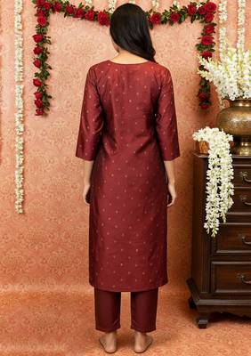 women's art silk woven butta motiff kurta pant with dupatta set 3