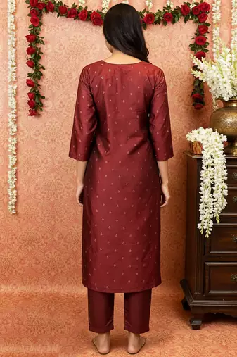 women's art silk woven butta motiff kurta pant with dupatta set