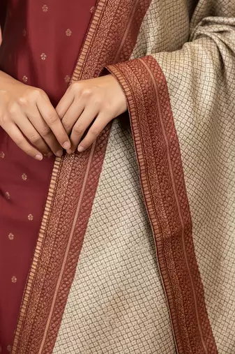 women's art silk woven butta motiff kurta pant with dupatta set