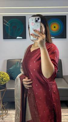 women's art silk woven butta motiff kurta pant with dupatta set 4