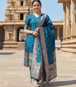 women's art silk woven butta motiff kurta pant with dupatta set