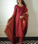 women's art silk woven butta motiff kurta pant with dupatta set