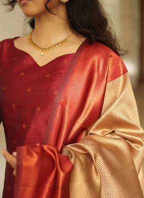 women's art silk woven butta motiff kurta pant with dupatta set 4