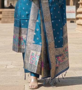 women's art silk woven butta motiff kurta pant with dupatta set 5