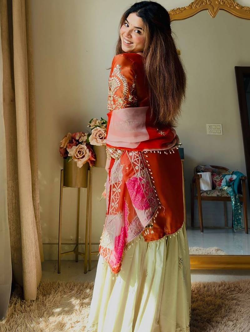 women's shimmer silk embroidered kurta sharara with dupatta set