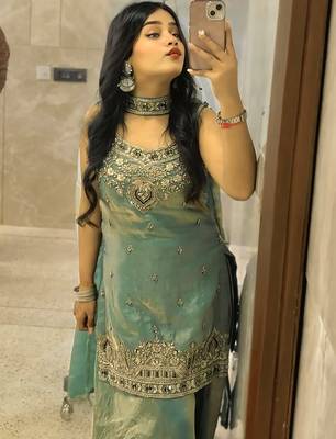 women's shimmer silk embroidered kurta palazzo with dupatta set 2