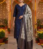 women's art silk woven butta motiff kurta pant with dupatta set