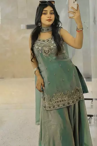 women's shimmer silk embroidered kurta palazzo with dupatta set