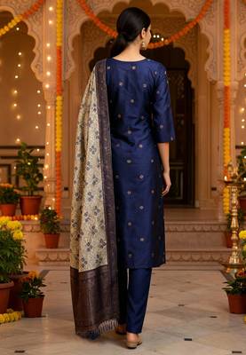 women's art silk woven butta motiff kurta pant with dupatta set 3