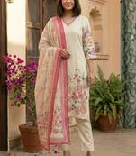 women's cotton blend embroidered kurta pant with dupatta set