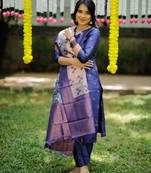 women's art silk woven butta motiff kurta pant with dupatta set