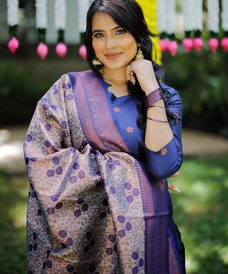 women's art silk woven butta motiff kurta pant with dupatta set 2