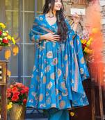 women's cotton blend printed anarkali kurta palazzo with dupatta set