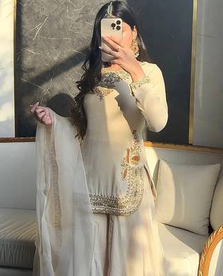 women's silk embroidered kurta palazzo with dupatta set 4
