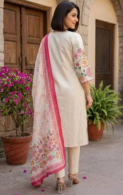 women's cotton blend embroidered kurta pant with dupatta set 3
