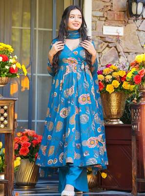 women's cotton blend printed anarkali kurta palazzo with dupatta set 2