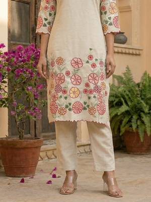 women's cotton blend embroidered kurta pant with dupatta set 5