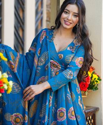 women's cotton blend printed anarkali kurta palazzo with dupatta set 5
