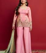 women's shimmer silk embroidered kurta palazzo with dupatta set