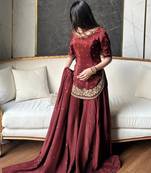 women's silk embroidered kurta palazzo with dupatta set