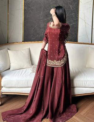 women's silk embroidered kurta palazzo with dupatta set 2