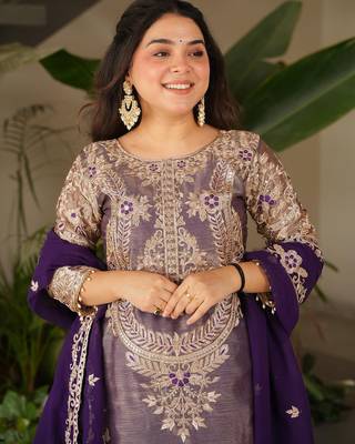 women's shimmer silk embroidered kurta sharara with dupatta set 5