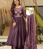 women's soft georgette embroidered anarkali kurta palazzo with dupatta set