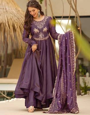women's soft georgette embroidered anarkali kurta palazzo with dupatta set 2